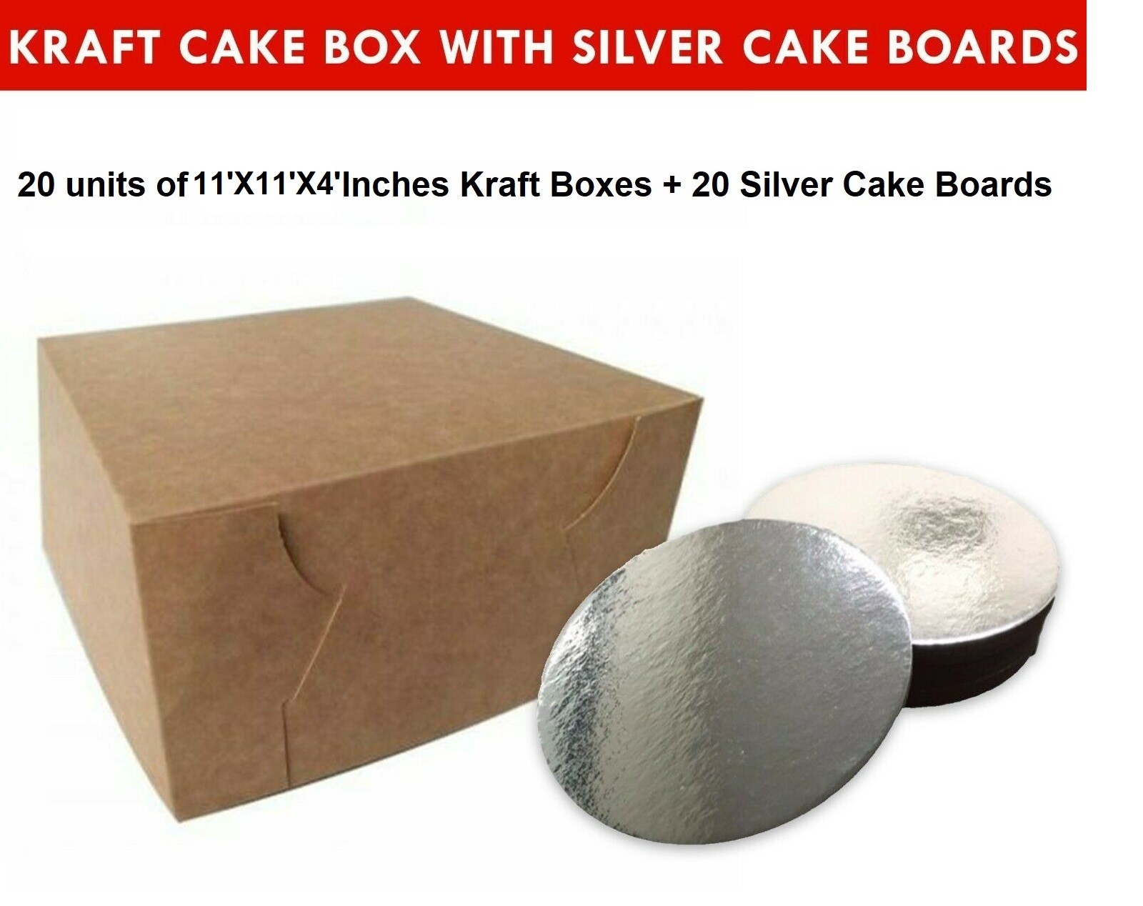 Kraft Cake Boxes with Round boards - 11" x 11" x 4" ($3.9 /pc x 20 units)